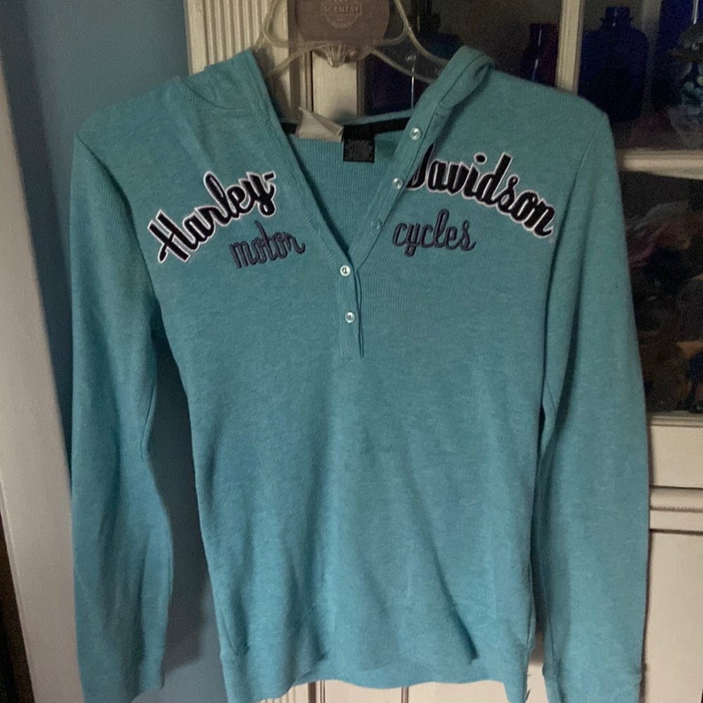 Women’s small Harley Davidson hoodie. aqua blue
